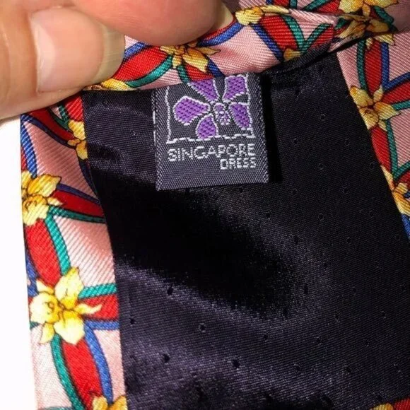 Mens Tie Vintage Pink Red Floral Silk Tie Handmade Singapore - Picture 6 of 8